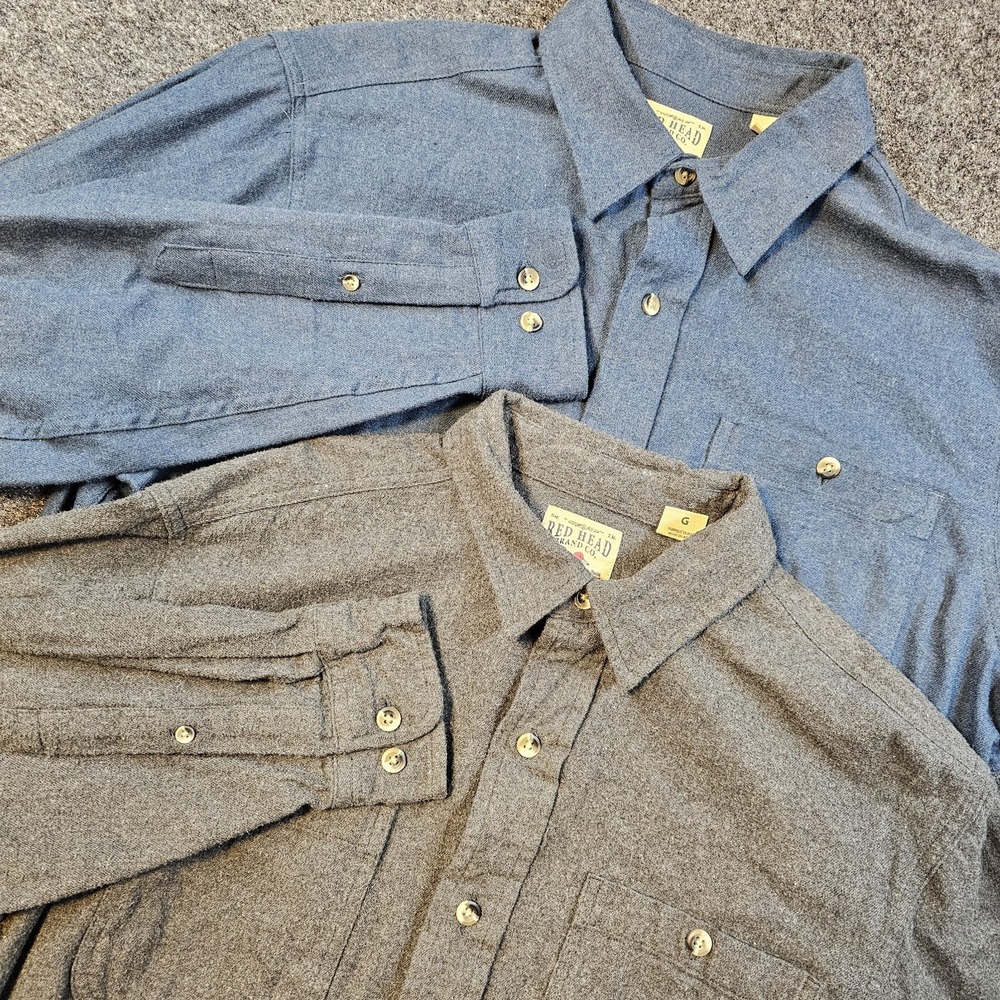 RedHead Chamois Shirts‎ Mens L 2 Pack Blue Gray 100% Cotton Long Sleeve Outdoor
